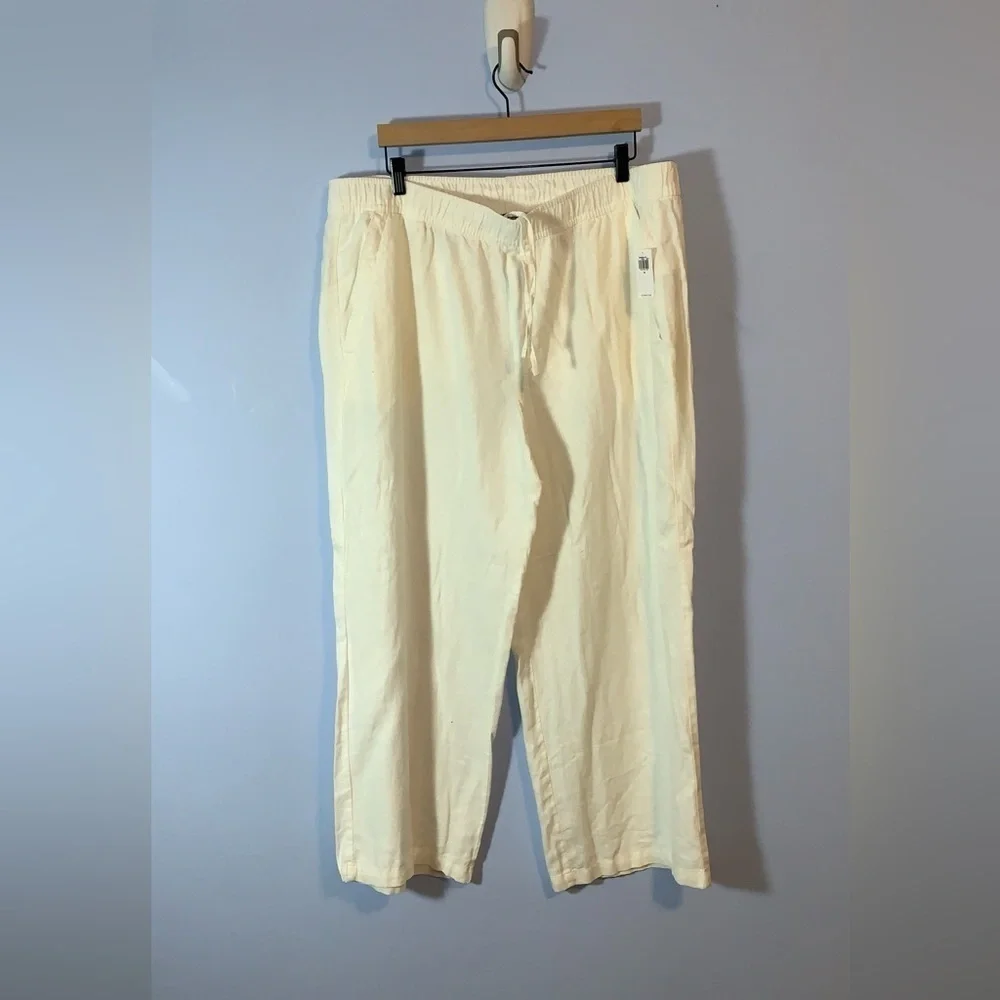 Old navy lot of 2 pairs linen pull on pants tan and white nwt size XL Wide leg